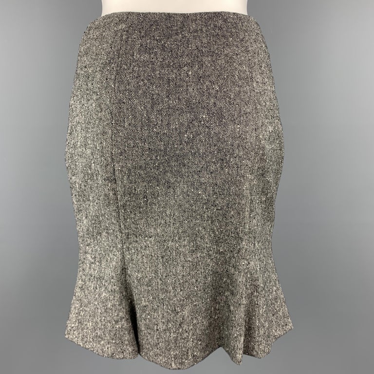 CHRISTIAN DIOR Size 4 Black and White Tweed Ruffle Flair Pencil Skirt
