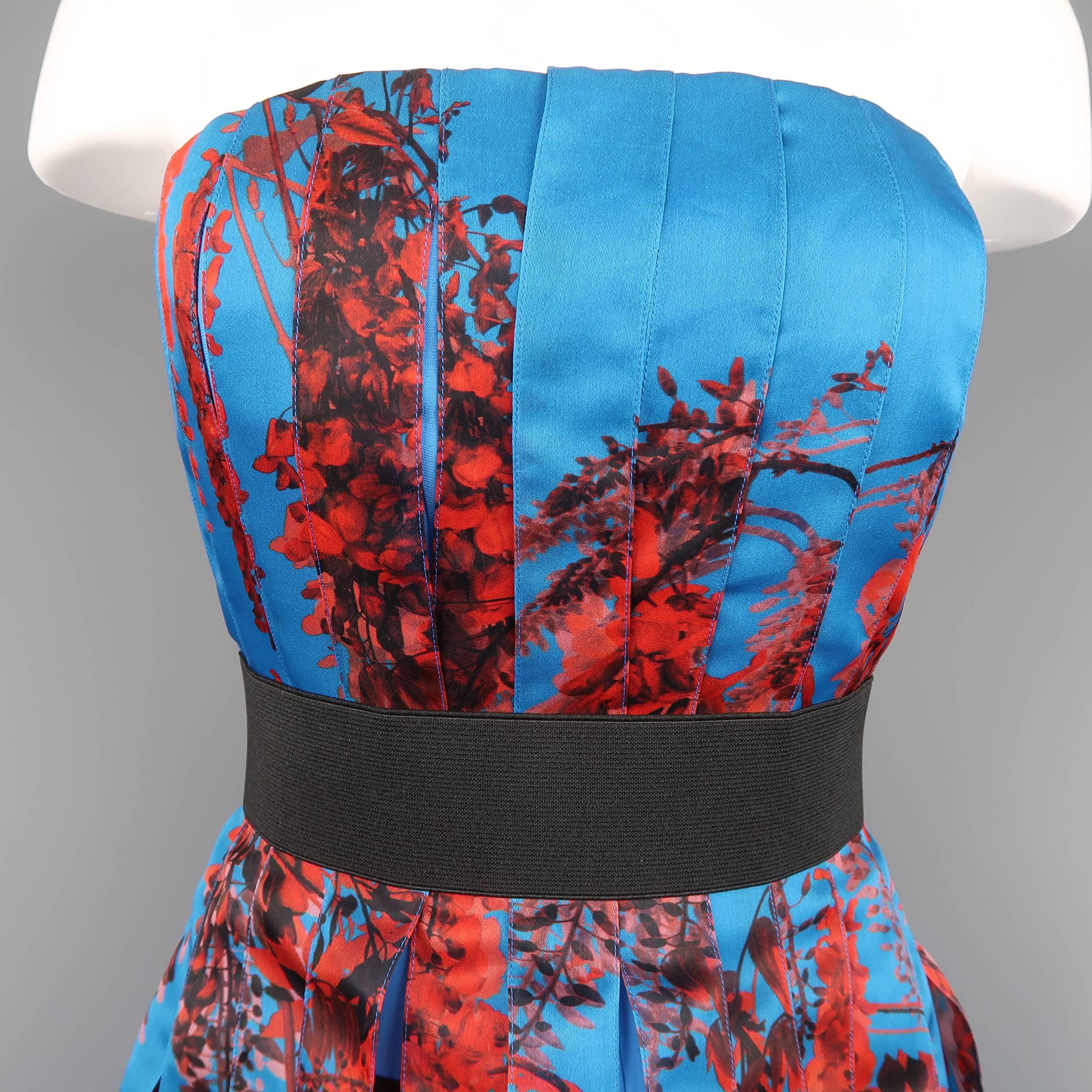 Women's Christian Dior Dress - Spring 2014 Runway - Blue, Red, Floral, Silk, Cocktail