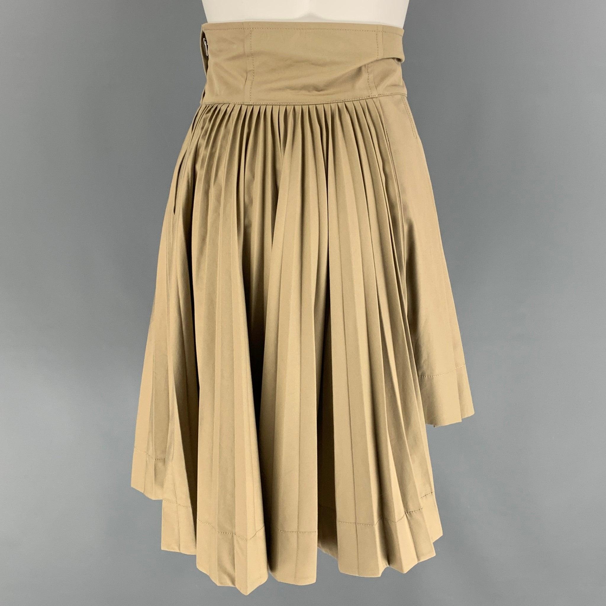 CHRISTIAN DIOR Size 4 Khaki Cotton Gabardine Pleated Asymmetrical Skirt In Good Condition For Sale In San Francisco, CA