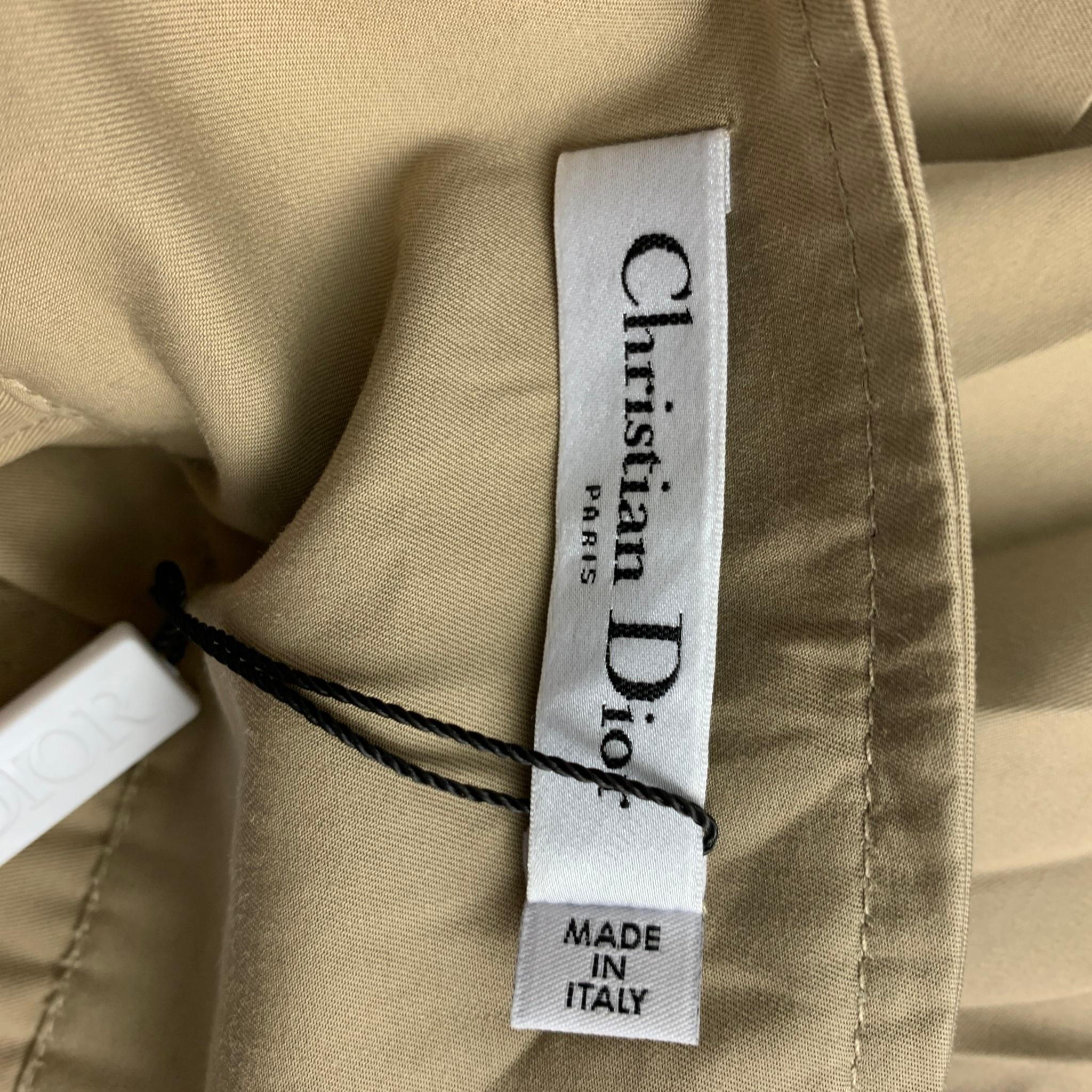 CHRISTIAN DIOR Size 4 Khaki Cotton Gabardine Pleated Asymmetrical Skirt In New Condition In San Francisco, CA