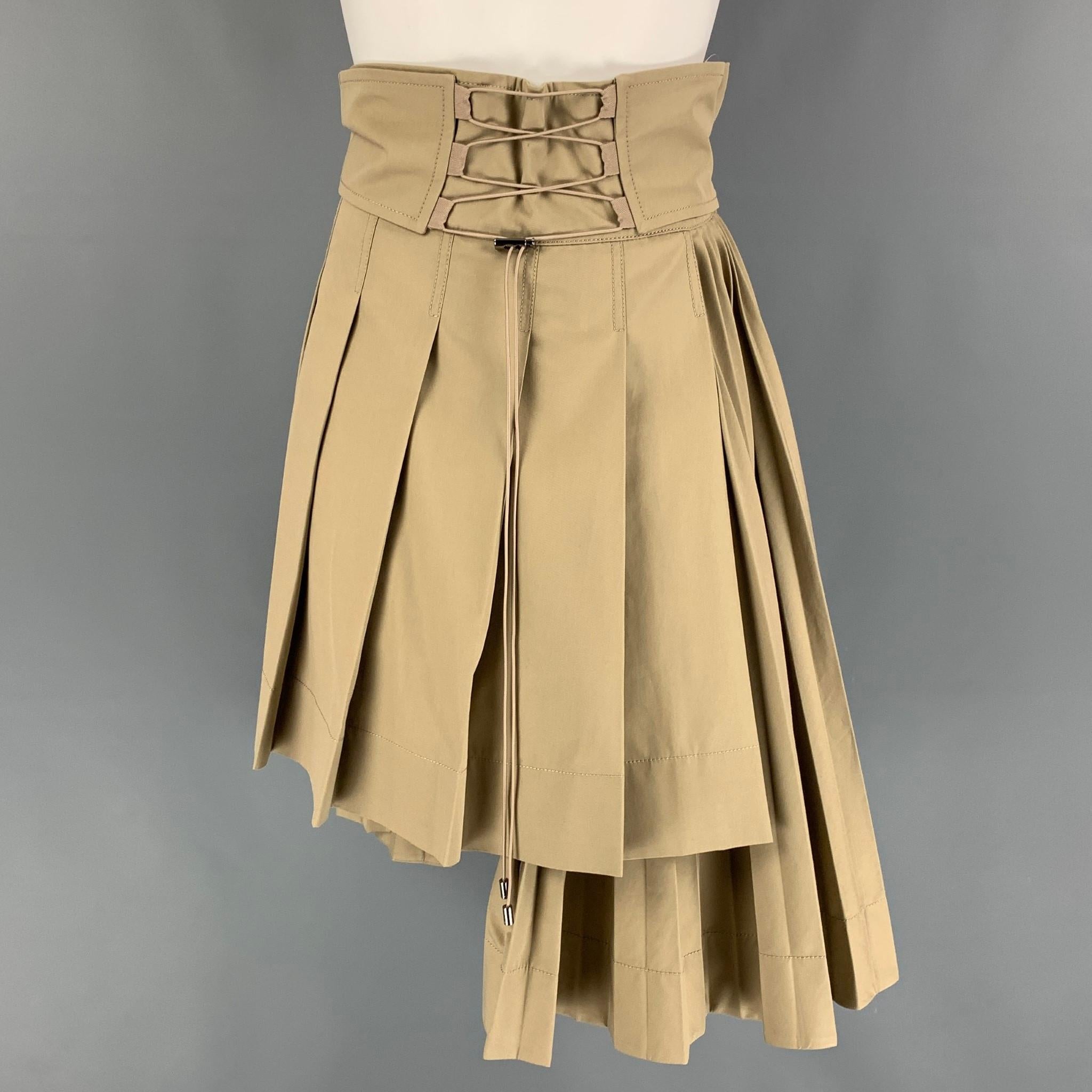 CHRISTIAN DIOR Size 4 Khaki Cotton Gabardine Pleated Asymmetrical Skirt For  Sale at 1stDibs