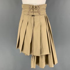 CHRISTIAN DIOR Size 4 Khaki Cotton Gabardine Pleated Asymmetrical Skirt