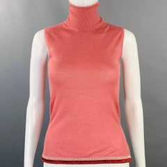 CHRISTIAN DIOR Size 4 Pink Cashmere Contrast Trim Turtleneck Cardigan Set