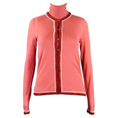 CHRISTIAN DIOR Size 4 Pink Cashmere Contrast Trim Turtleneck Cardigan Set