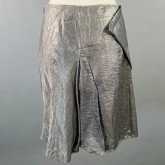 CHRISTIAN DIOR Size 4 Silver Metallic Linen Blend Pleated Skirt