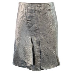 CHRISTIAN DIOR Size 4 Silver Metallic Linen Blend Pleated Skirt