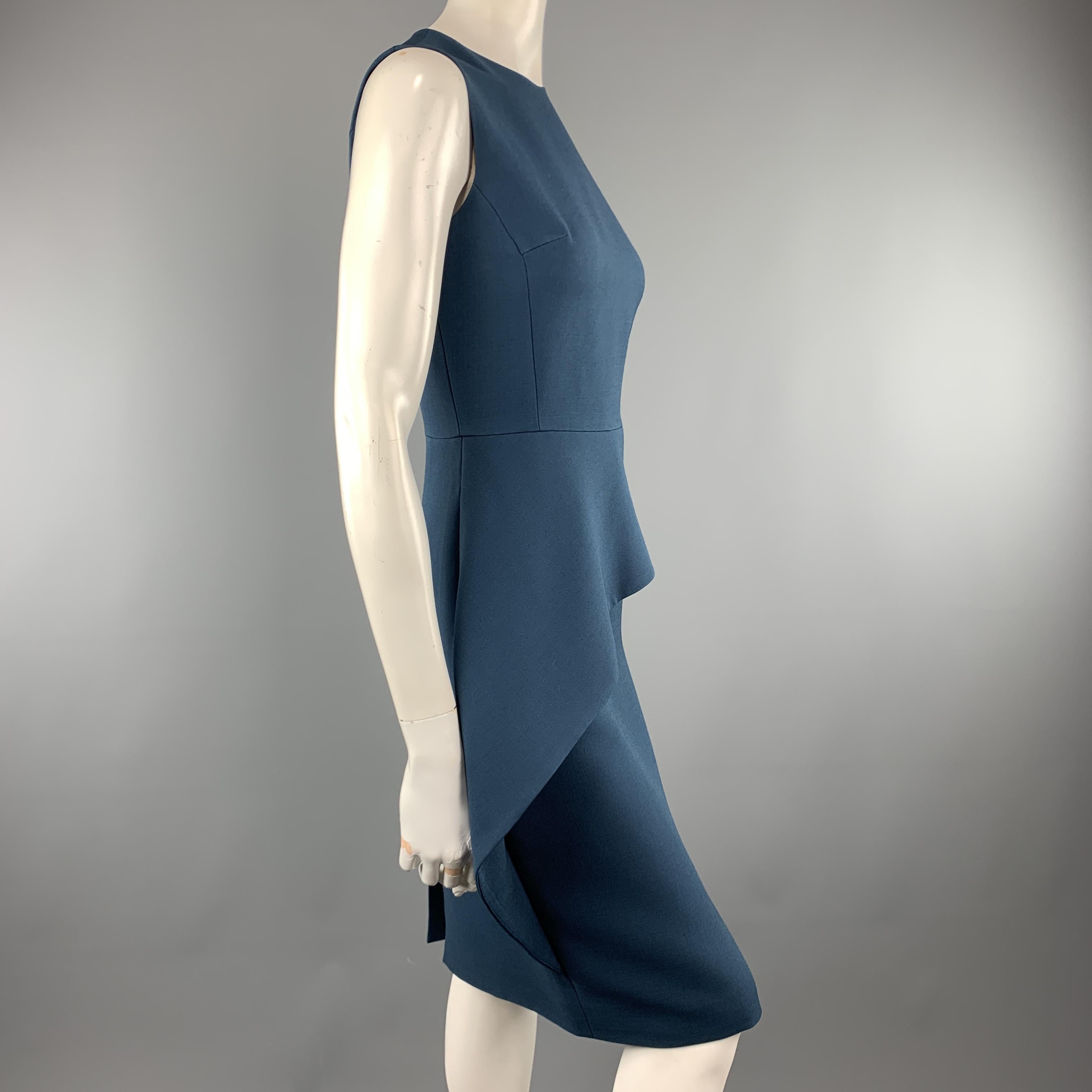 CHRISTIAN DIOR Size 4 Teal Blue Wool / Silk Asymmetrical Peplum Sleeveless Dress In Excellent Condition In San Francisco, CA