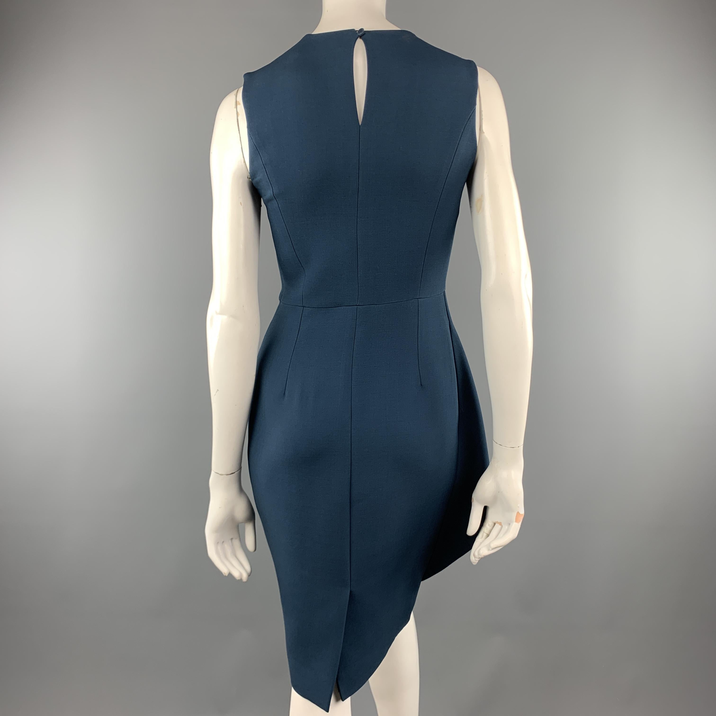 Women's CHRISTIAN DIOR Size 4 Teal Blue Wool / Silk Asymmetrical Peplum Sleeveless Dress