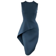 CHRISTIAN DIOR Size 4 Teal Blue Wool / Silk Asymmetrical Peplum Sleeveless Dress