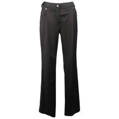 CHRISTIAN DIOR Size 6 Black Grommet Trim Buckle Pocket Boot Cut Pants