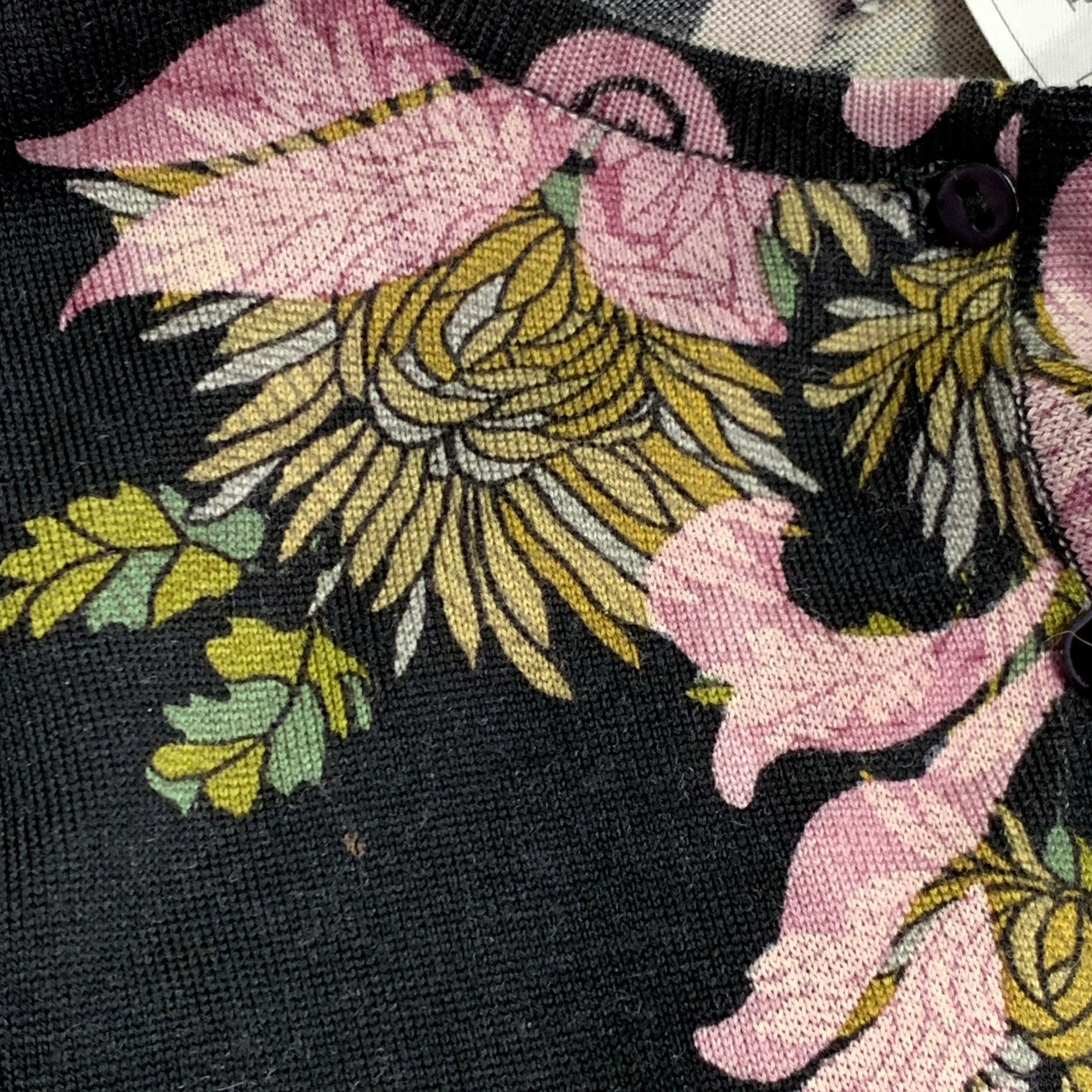 CHRISTIAN DIOR Size 6 Black Purple Wool Blend Abstract Floral Cardigan For Sale 1