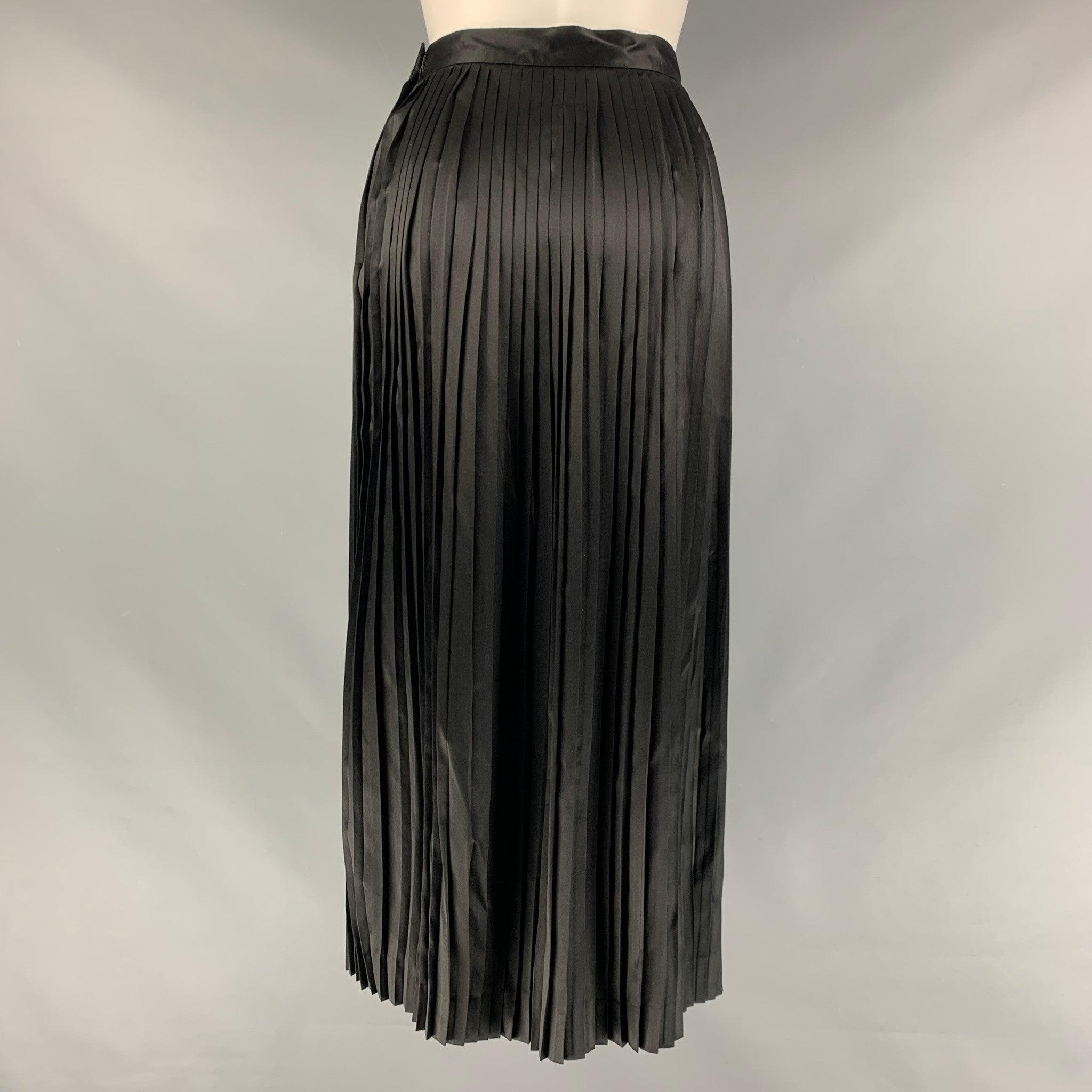 CHRISTIAN DIOR Size 6 Black Silk Pleated Mid-Calf Skirt In Excellent Condition For Sale In San Francisco, CA