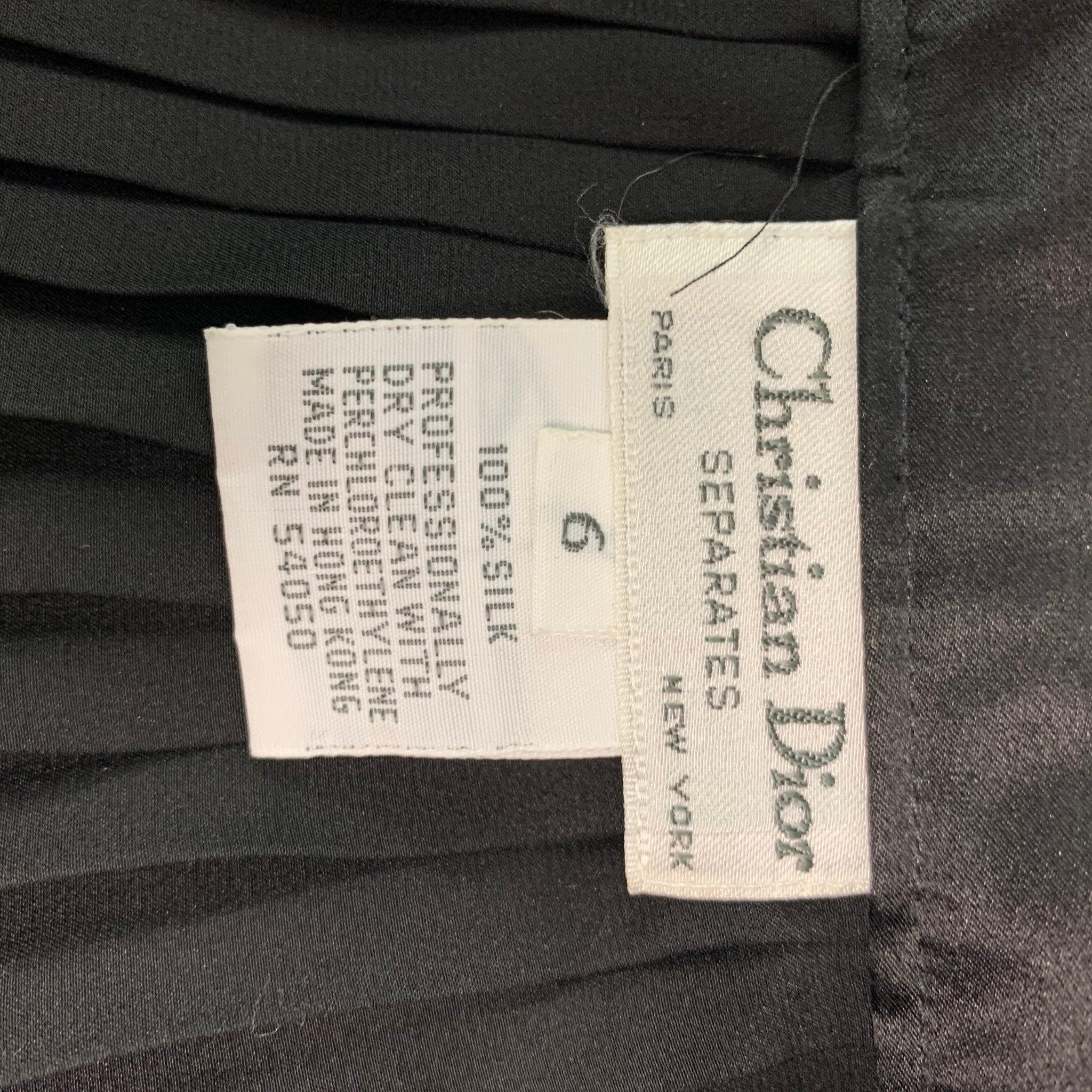 Women's CHRISTIAN DIOR Size 6 Black Silk Pleated Mid-Calf Skirt For Sale