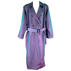 CHRISTIAN DIOR Size 6 Purple Teal Iridescent Trench Trench Coat