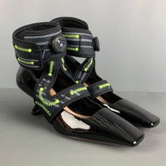 CHRISTIAN DIOR Size 7 Black Yellow Patent Leather Square Toe Pumps