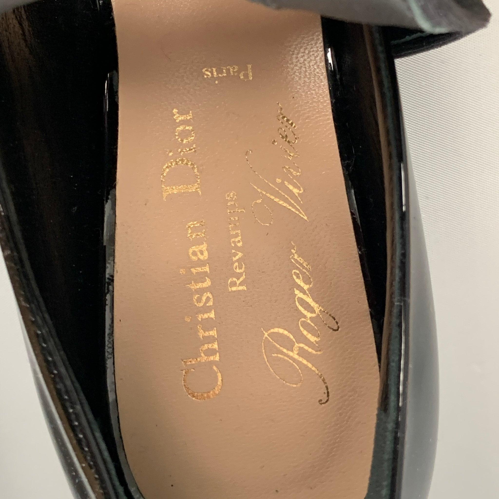 CHRISTIAN DIOR Size 7 Black Yellow Patent Leather Square Toe Pumps For Sale 4