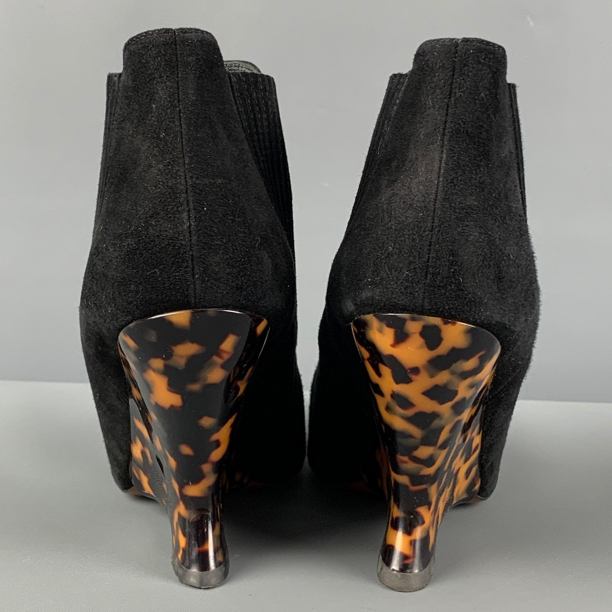 CHRISTIAN DIOR Size 7.5 Black Tortoise Shell Suede Animal Print Wedge Boots For Sale 1
