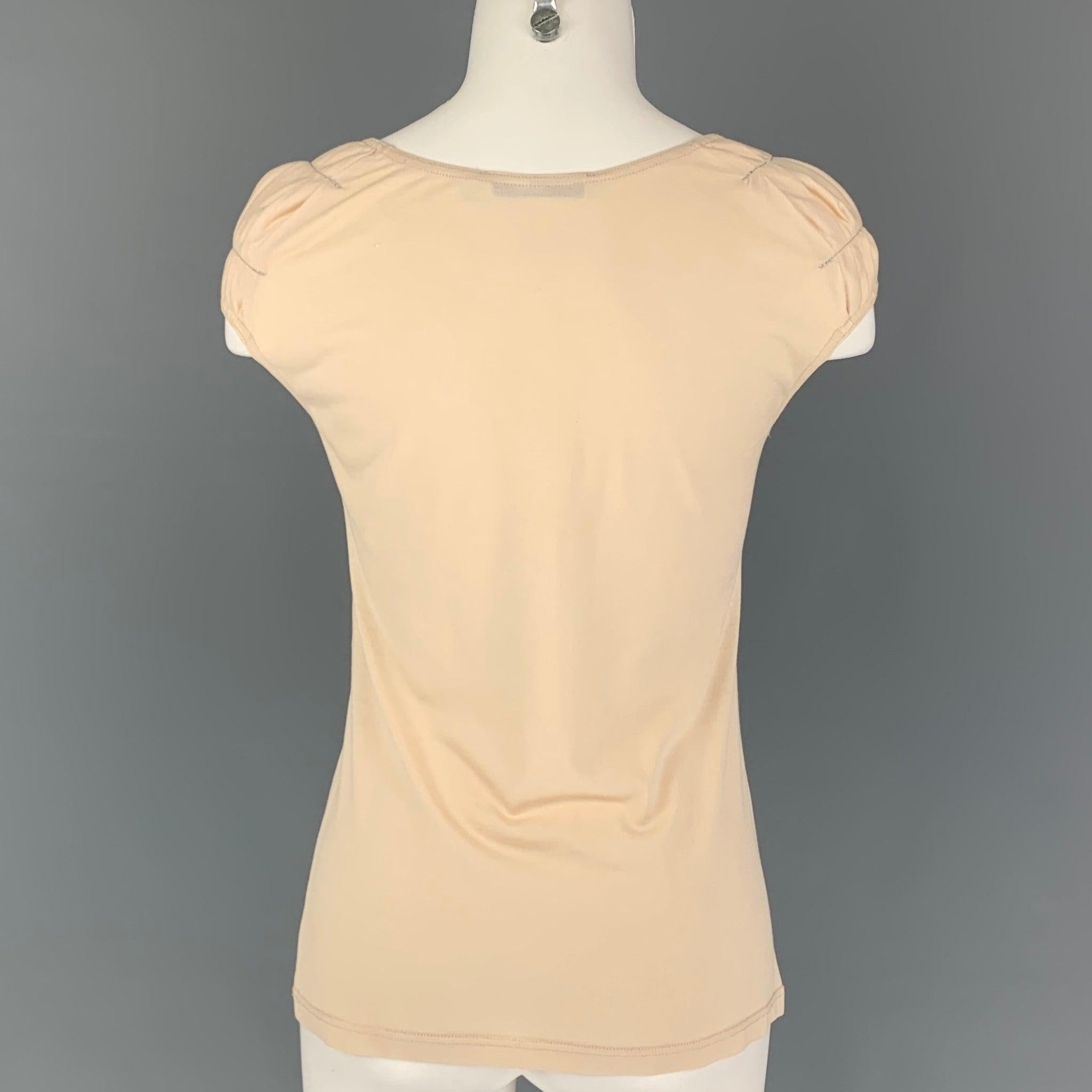 CHRISTIAN DIOR Size 8 Beige Silk Cotton Pleated Cap Sleeves Casual Top In Good Condition For Sale In San Francisco, CA