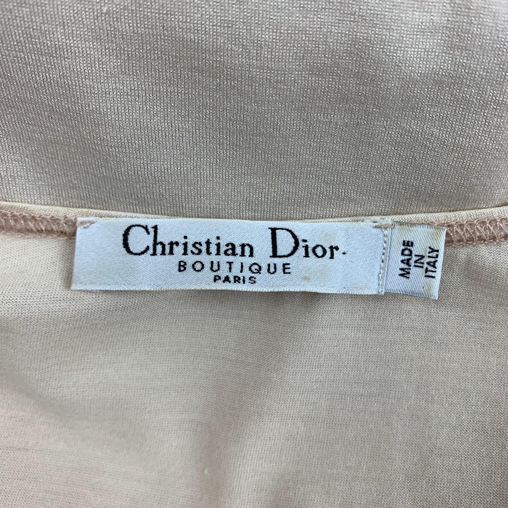 CHRISTIAN DIOR Size 8 Beige Silk Cotton Pleated Cap Sleeves Casual Top 1
