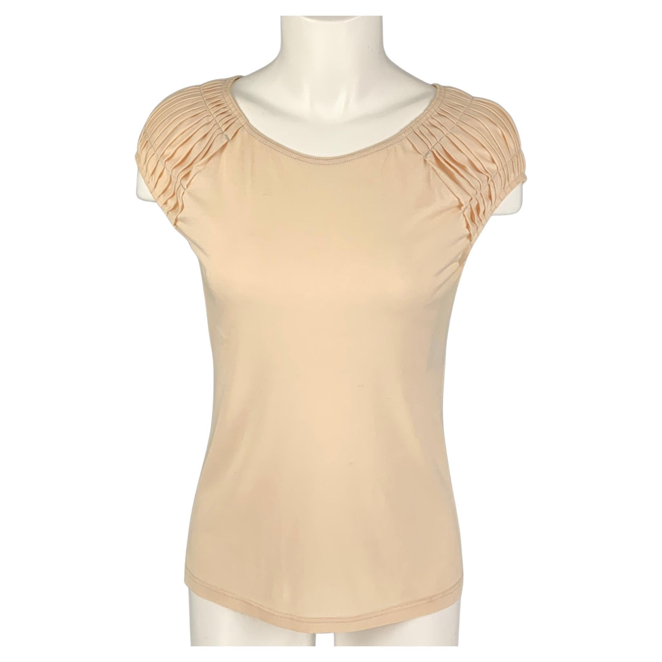 CHRISTIAN DIOR Size 8 Beige Silk Cotton Pleated Cap Sleeves Casual Top