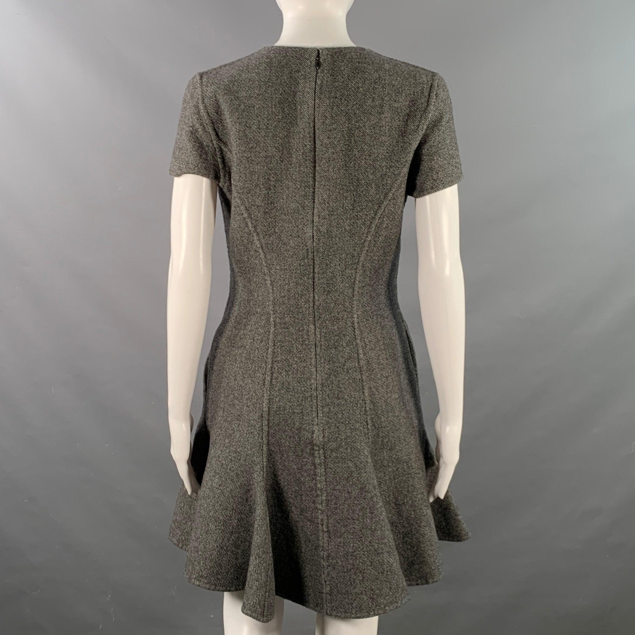 CHRISTIAN DIOR Taille 8 Gris Noir Texturé Tulipe Robe longueur genou Excellent état - En vente à San Francisco, CA