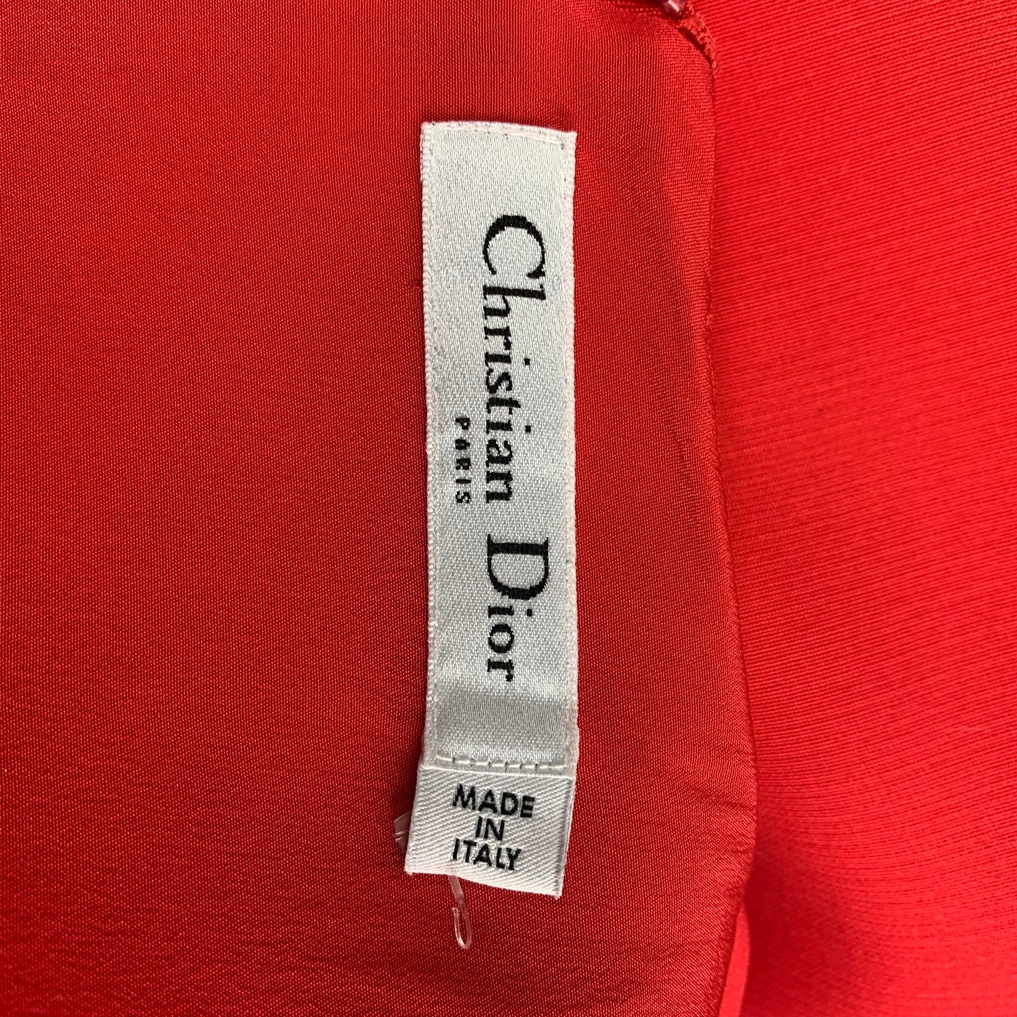 CHRISTIAN DIOR Size 8 Red Silk / Wool Knee-Length A-line Dress For Sale 3