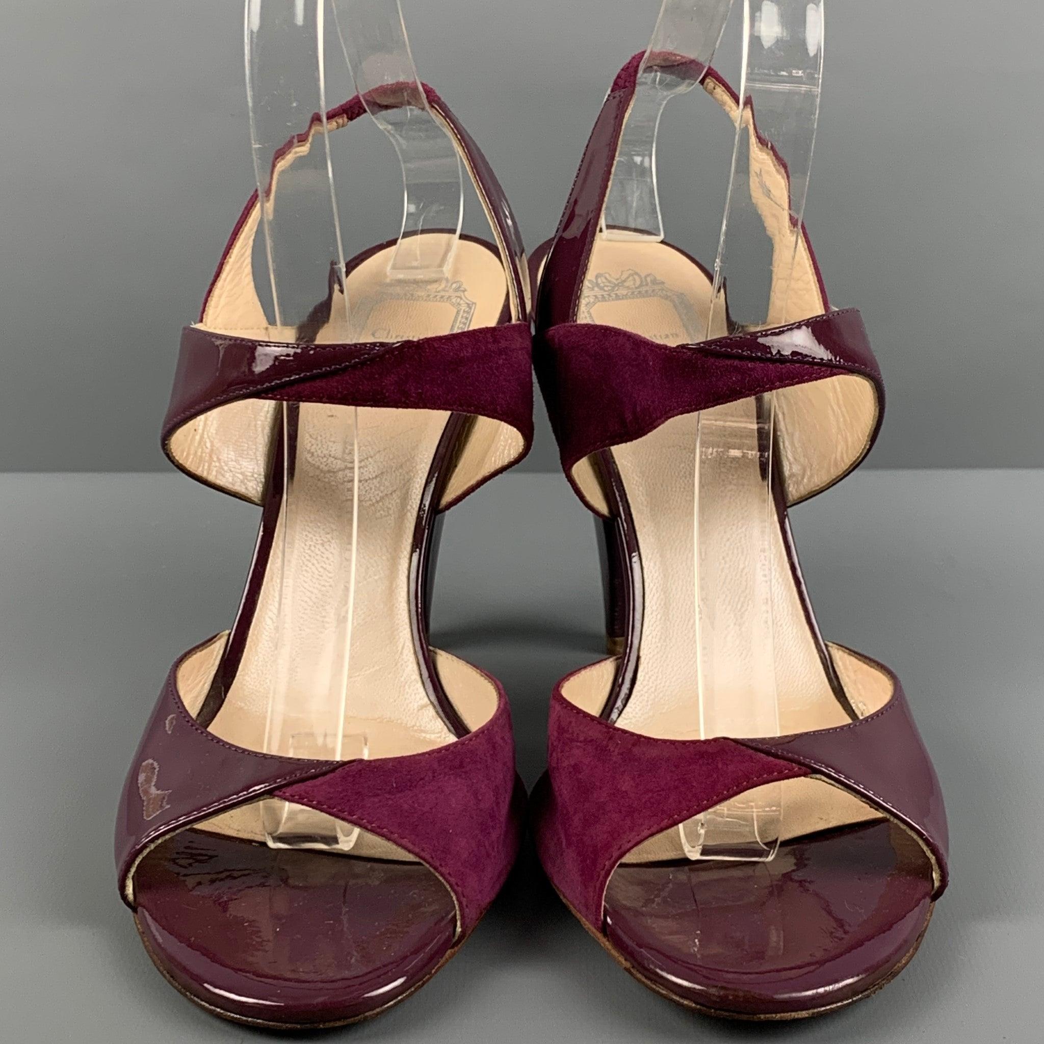 CHRISTIAN DIOR Sandales en cuir verni violet taille 9 en vente 1