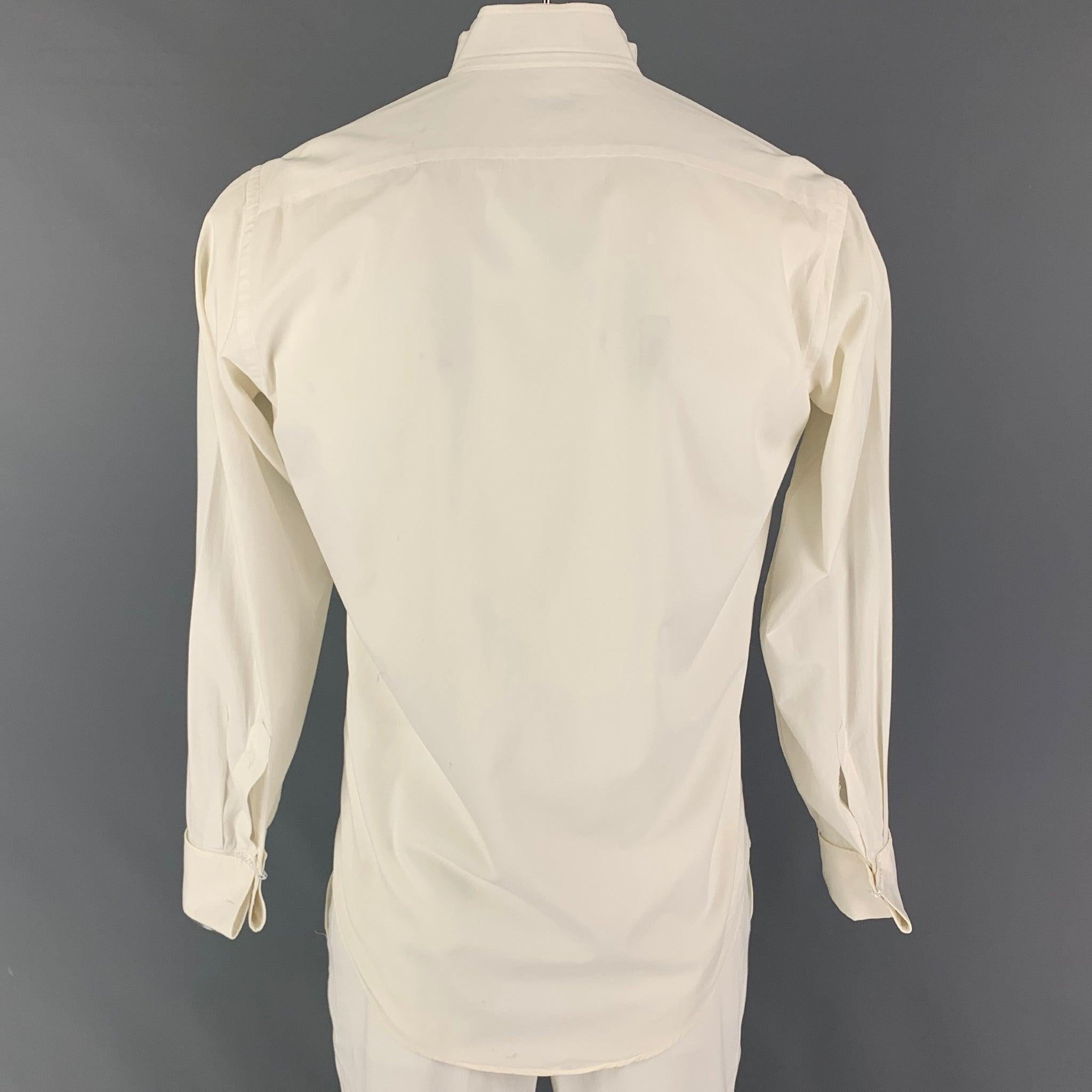 CHRISTIAN DIOR Size L Off White Pleated Cotton Tuxedo Long Sleeve Shirt In Good Condition In San Francisco, CA