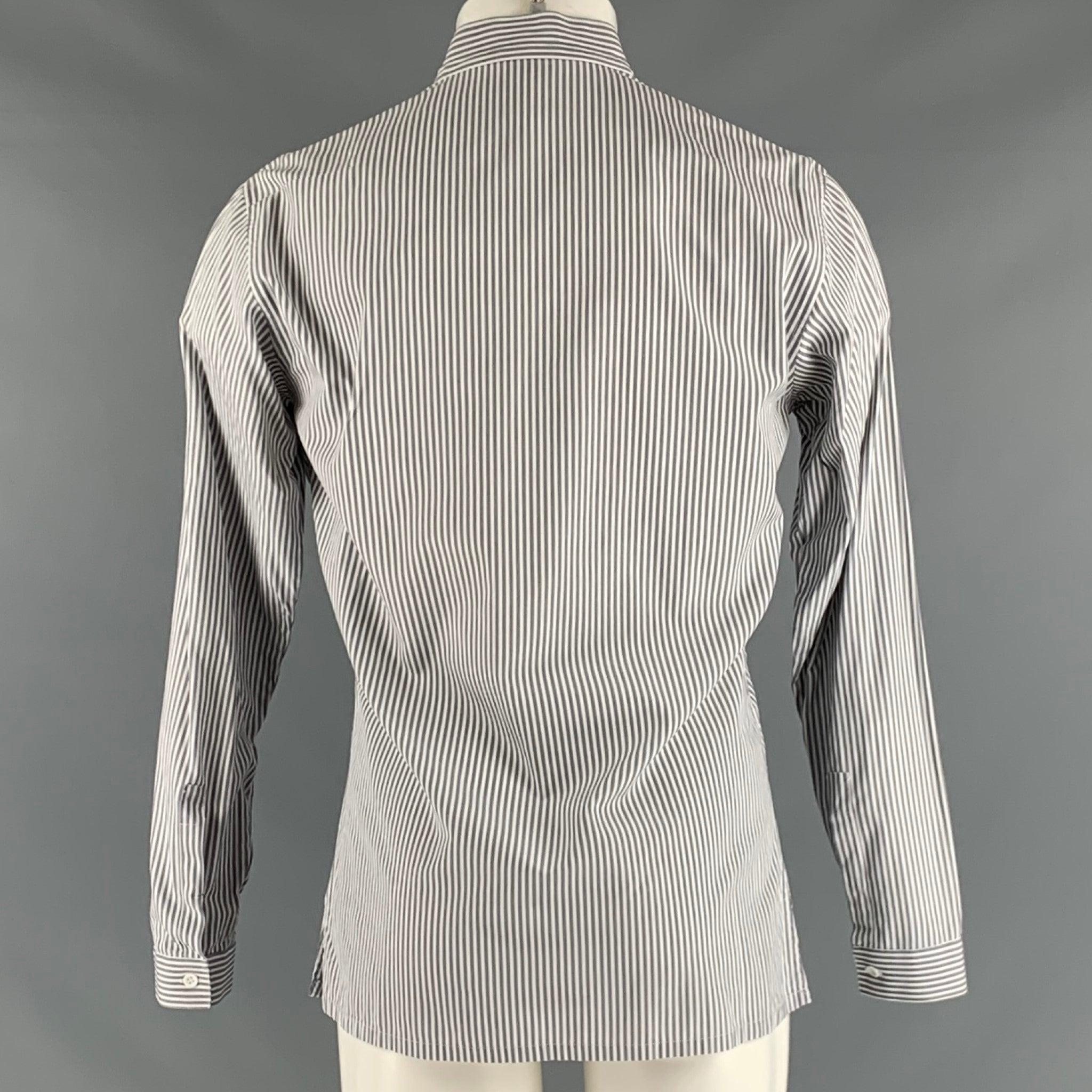 CHRISTIAN DIOR Size M Grey White Stripe Long Sleeve Shirt In Excellent Condition For Sale In San Francisco, CA