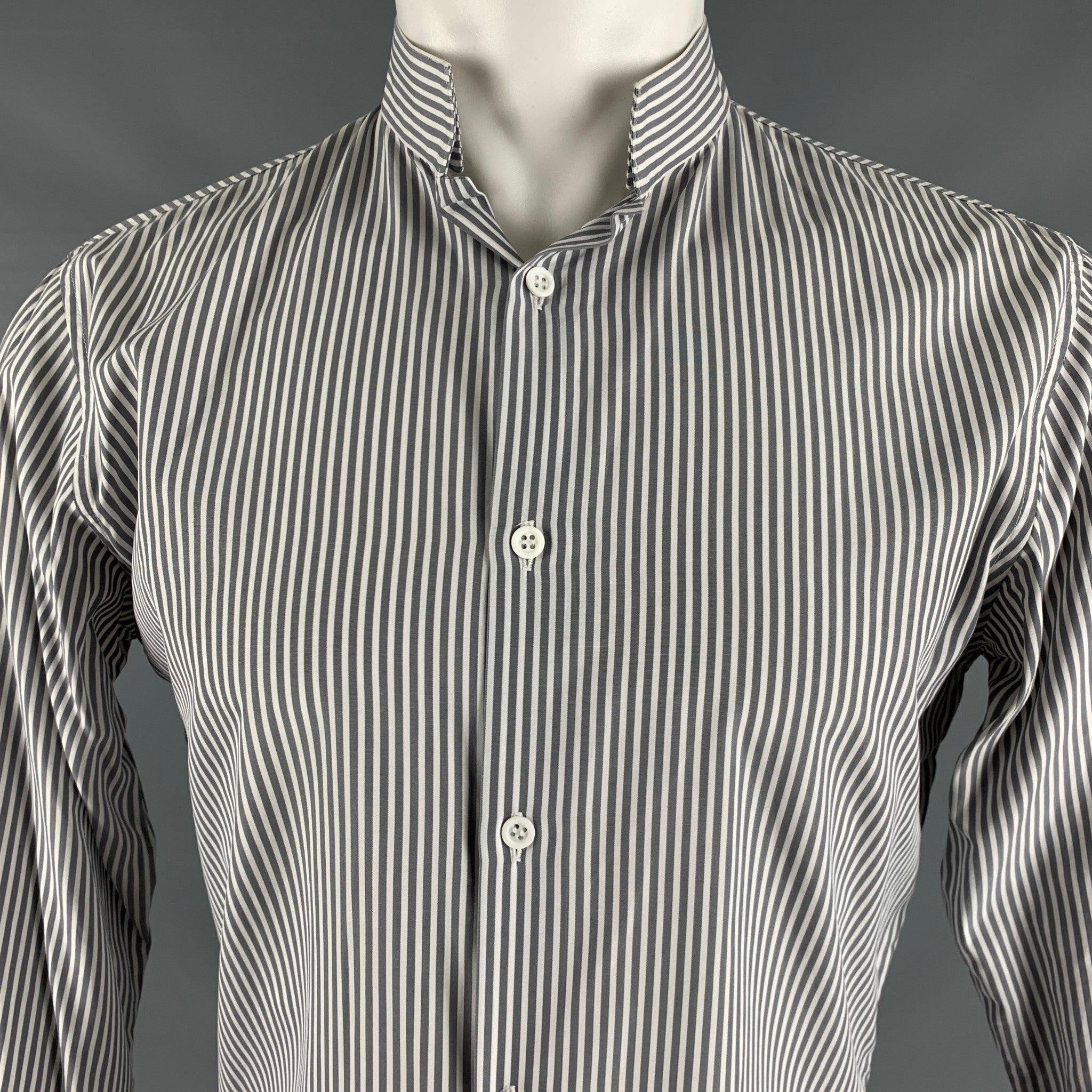 Men's CHRISTIAN DIOR Size M Grey White Stripe Long Sleeve Shirt For Sale