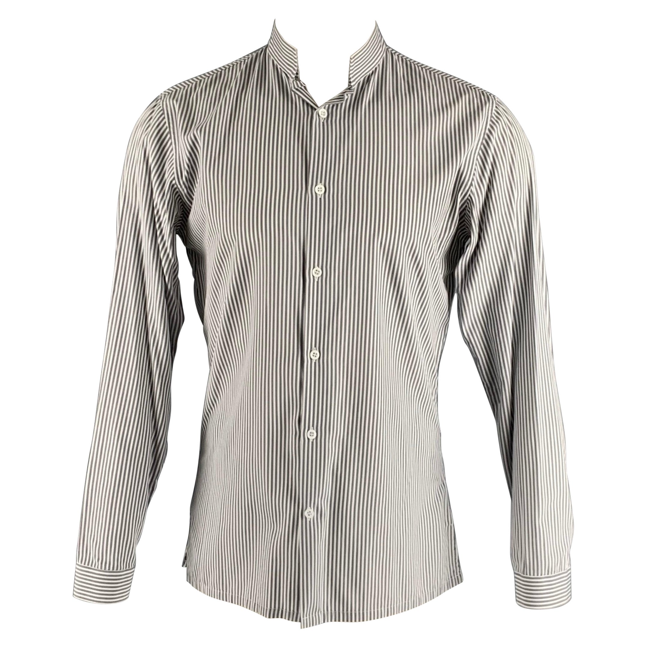 CHRISTIAN DIOR Talla M Camisa Manga Larga Rayas Grises Blancas