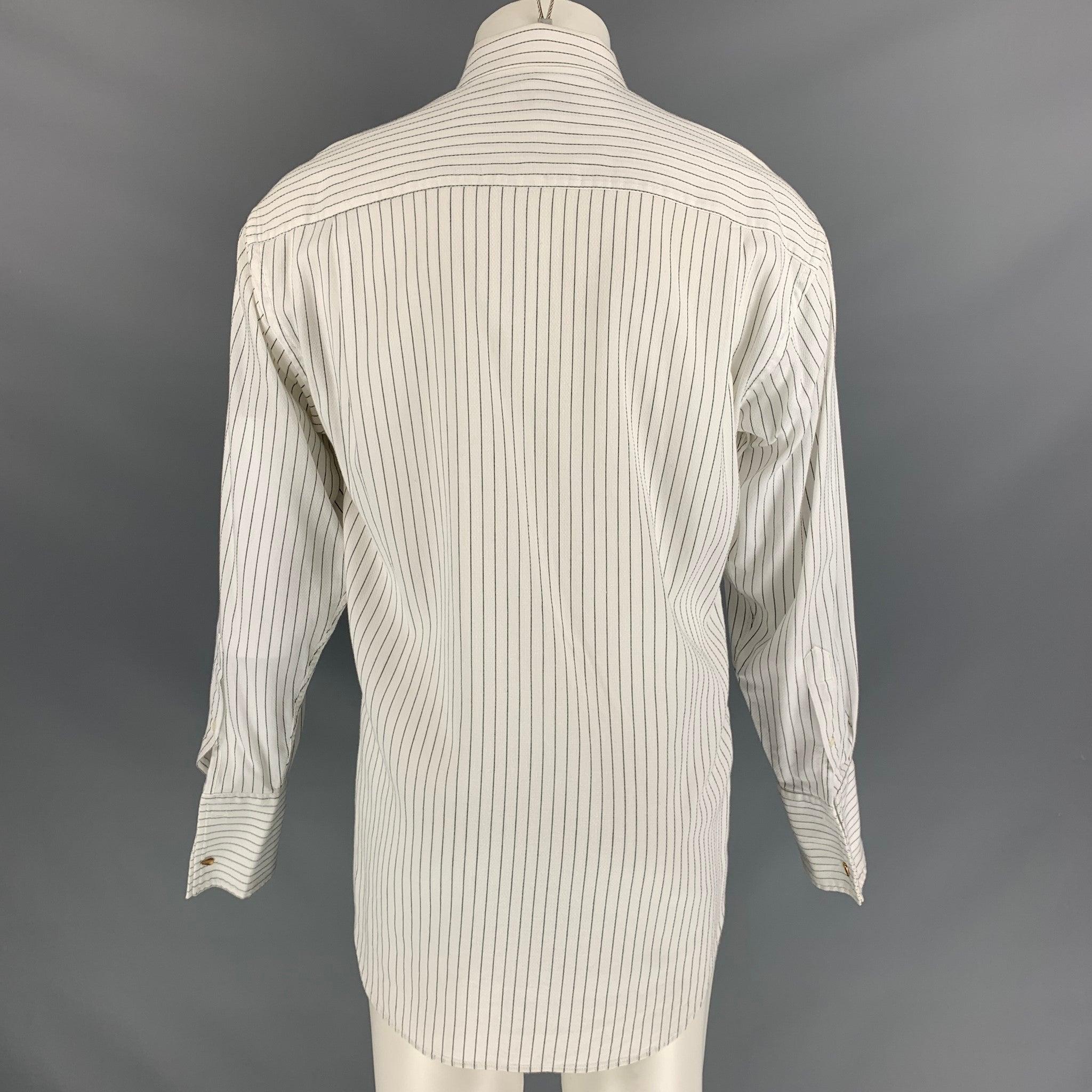 CHRISTIAN DIOR Size M Off White Stripe Cotton French Cuff Long Sleeve Shirt In Good Condition In San Francisco, CA