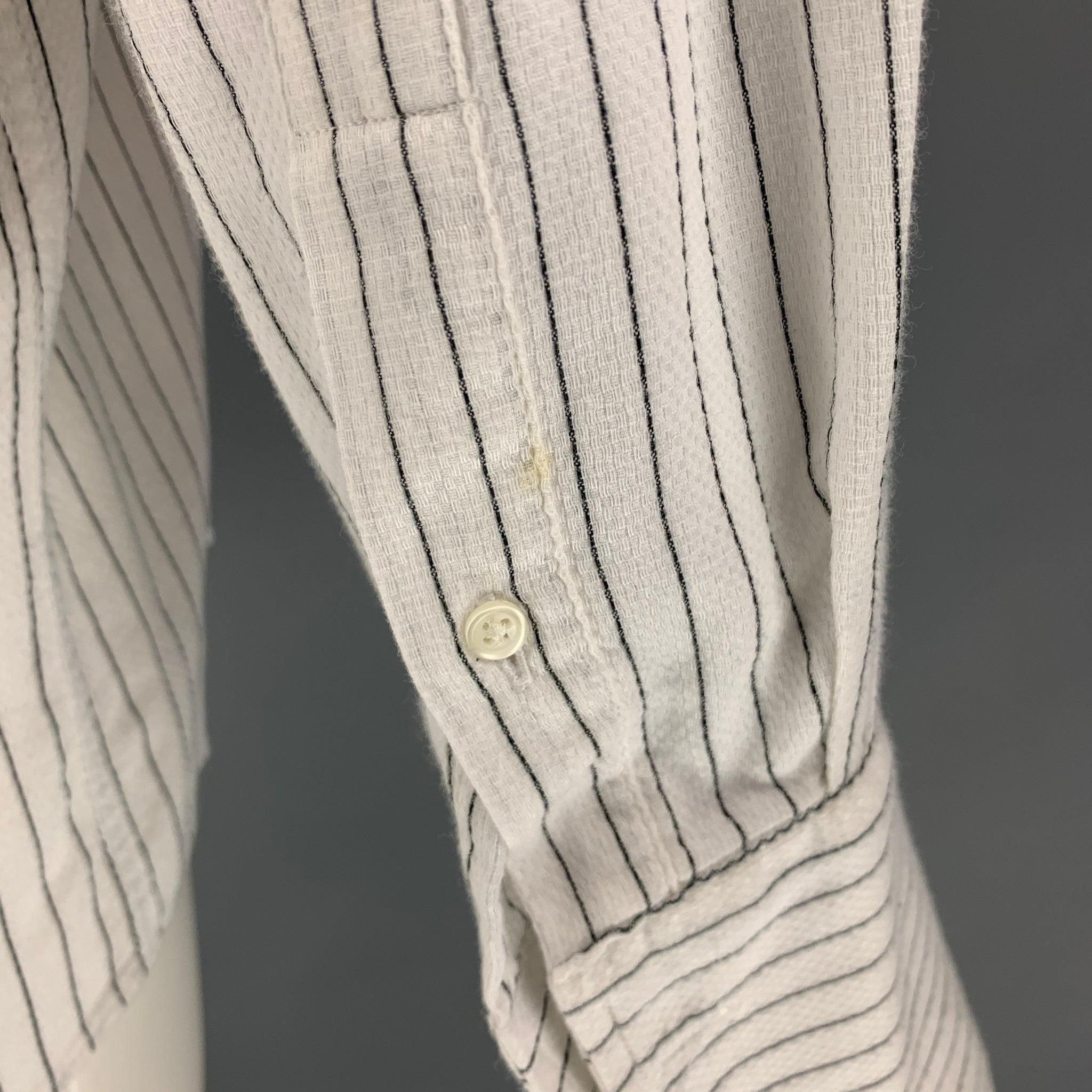 Men's CHRISTIAN DIOR Size M Off White Stripe Cotton French Cuff Long Sleeve Shirt