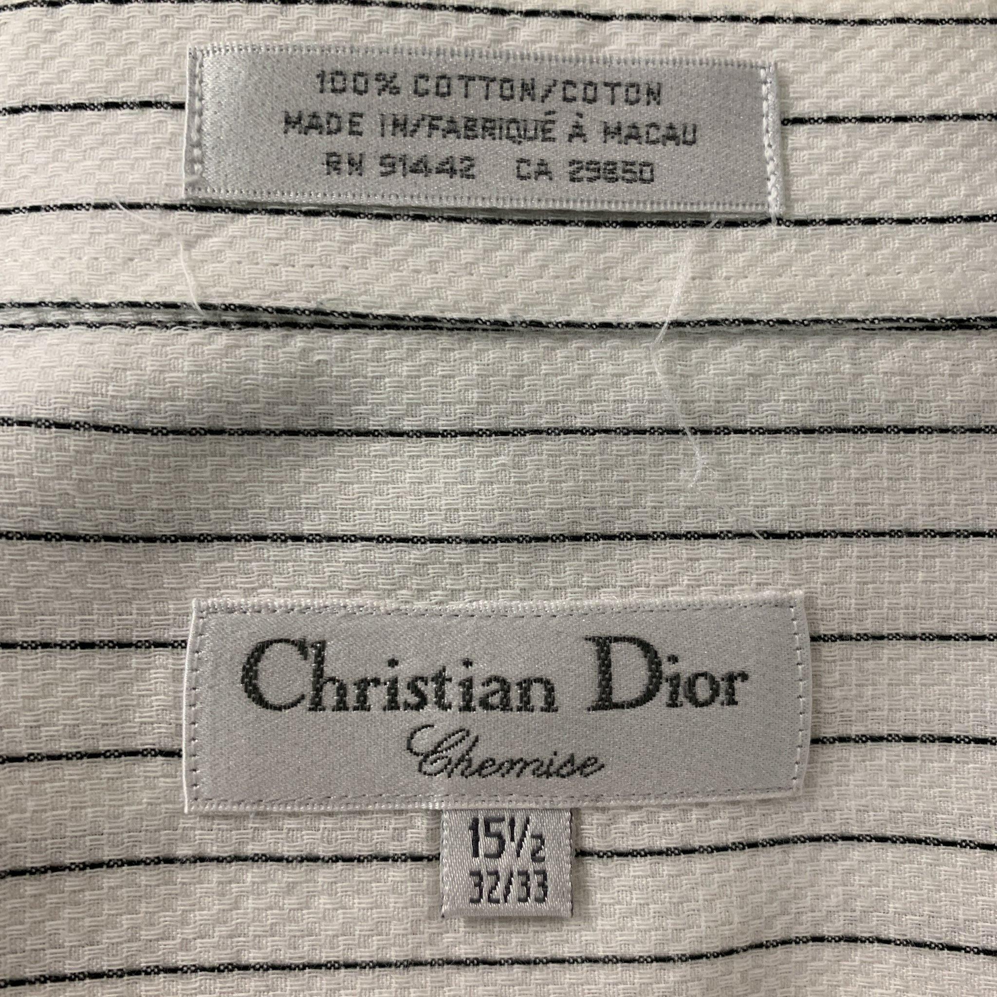 CHRISTIAN DIOR Size M Off White Stripe Cotton French Cuff Long Sleeve Shirt 2