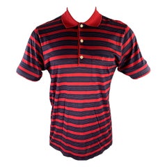 CHRISTIAN DIOR Size M Red Navy Stripe Cotton Polo
