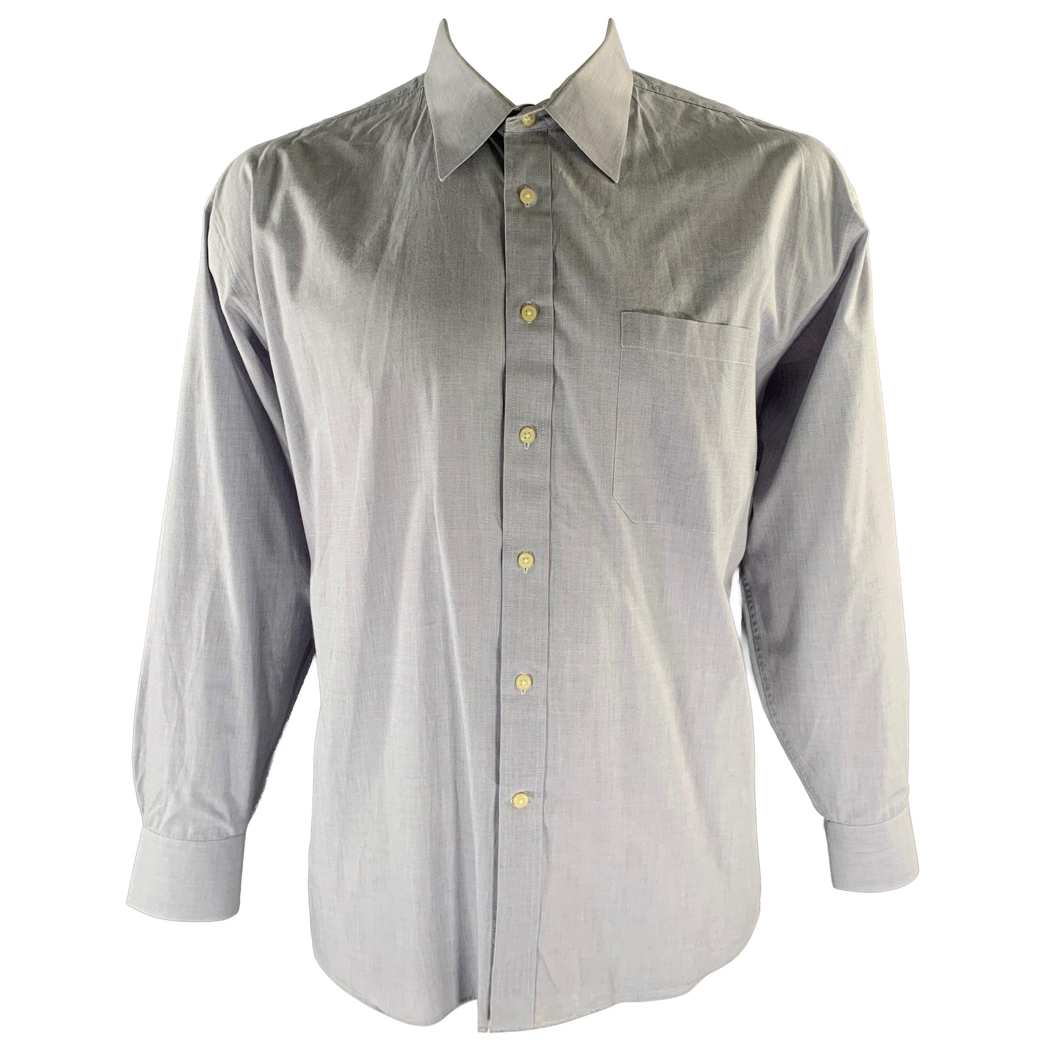 CHRISTIAN DIOR Talla XL Camisa de manga larga vintage de algodón gris jaspeado