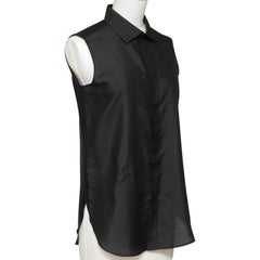 CHRISTIAN DIOR Black Blouse Sleeveless Button Down Shirt Silk Top Sz 36