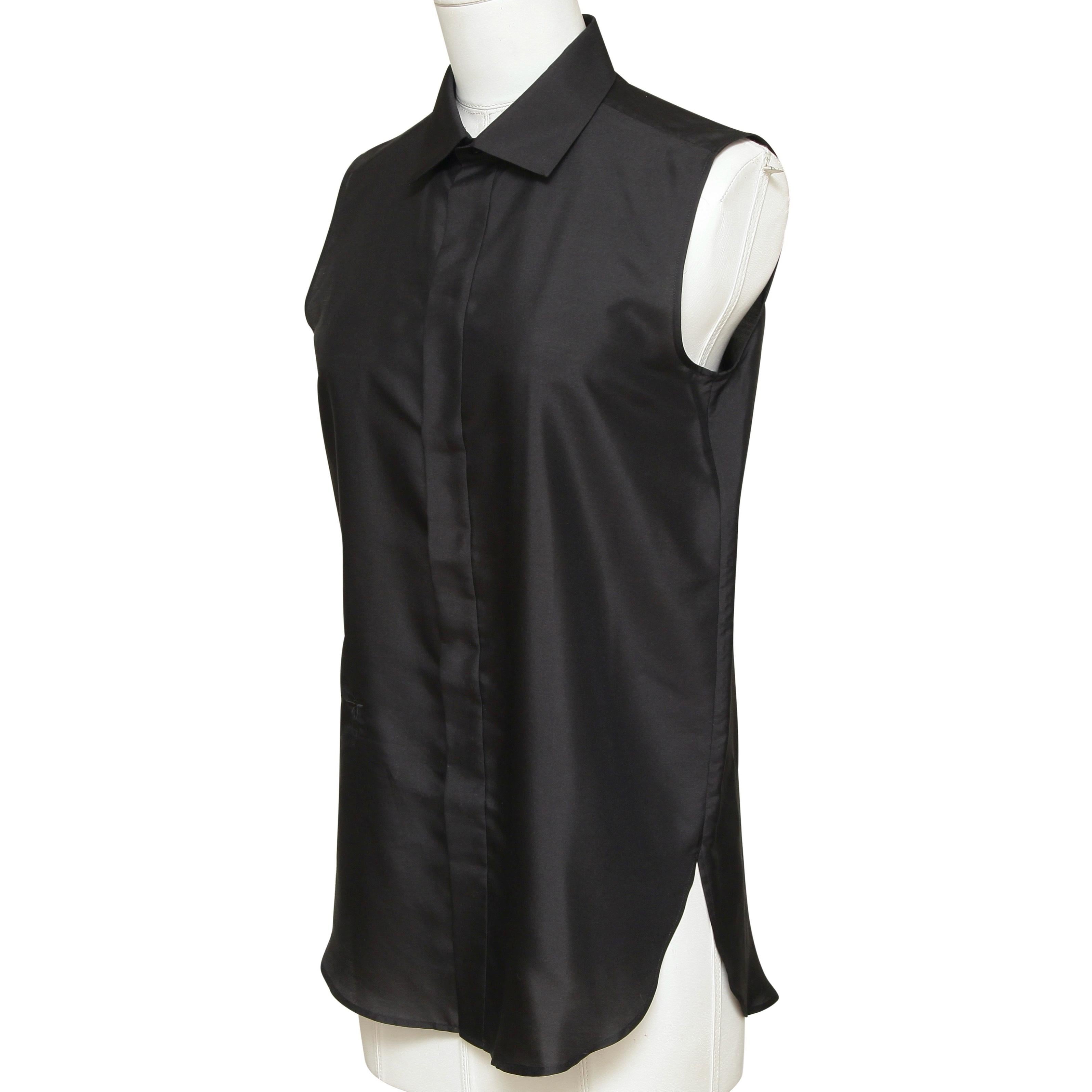 black sleeveless button down shirt