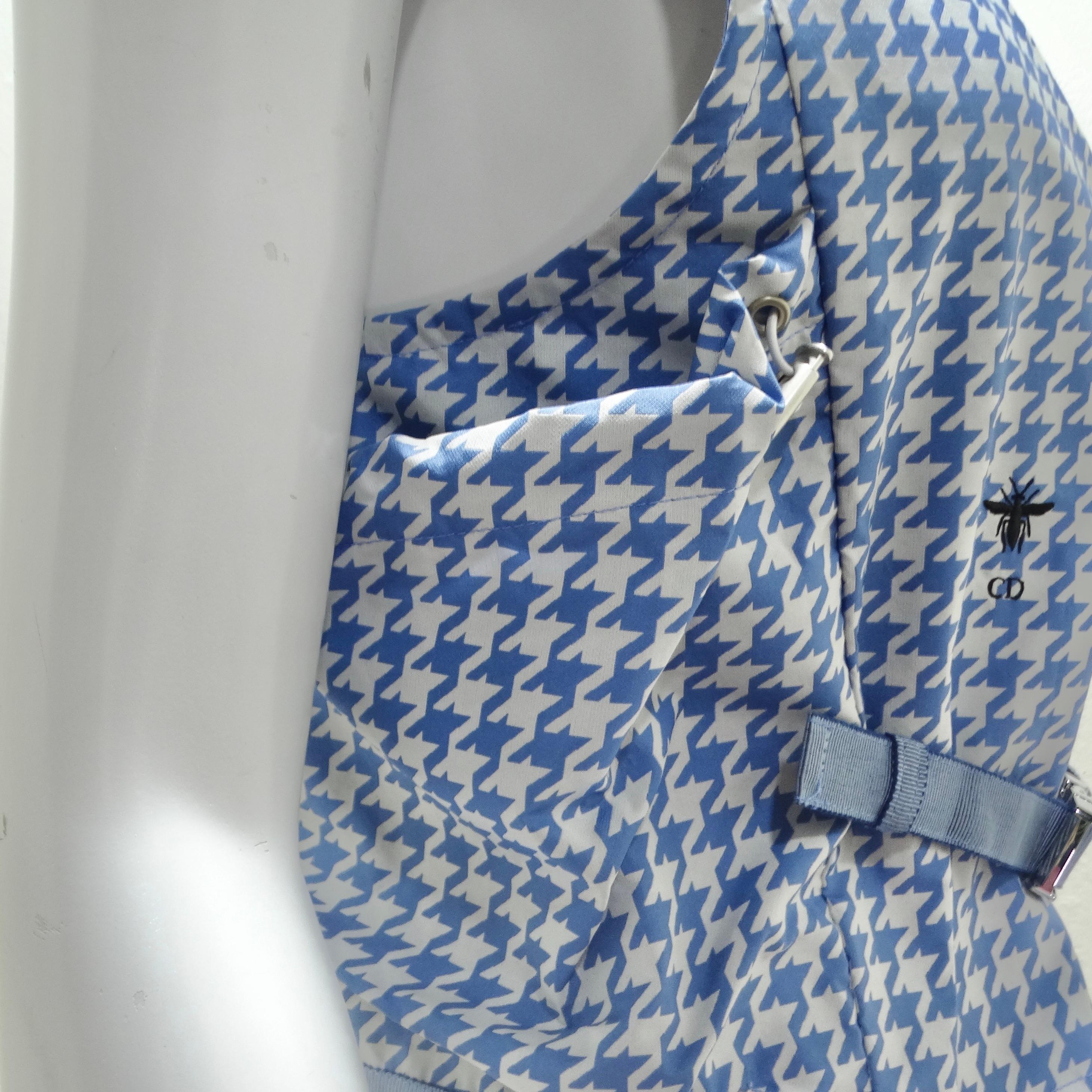 Christian Dior Sleeveless Hooded Vest White & Blue Houndstooth For Sale 6