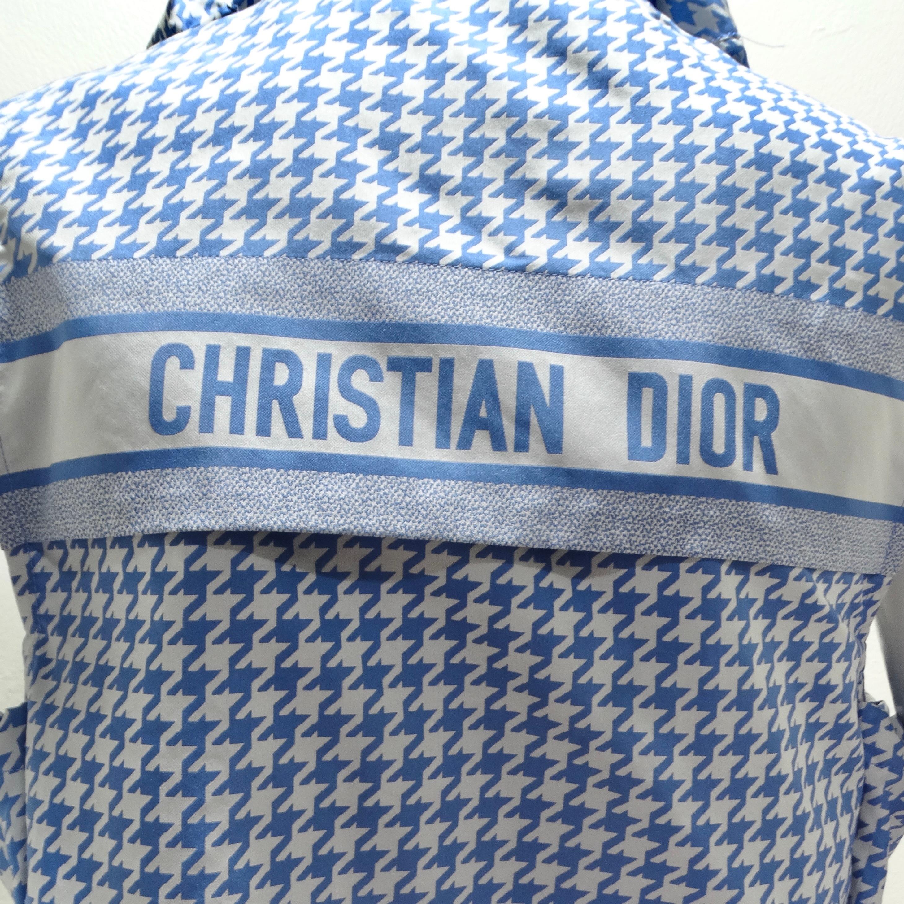 Christian Dior Sleeveless Hooded Vest White & Blue Houndstooth For Sale 8