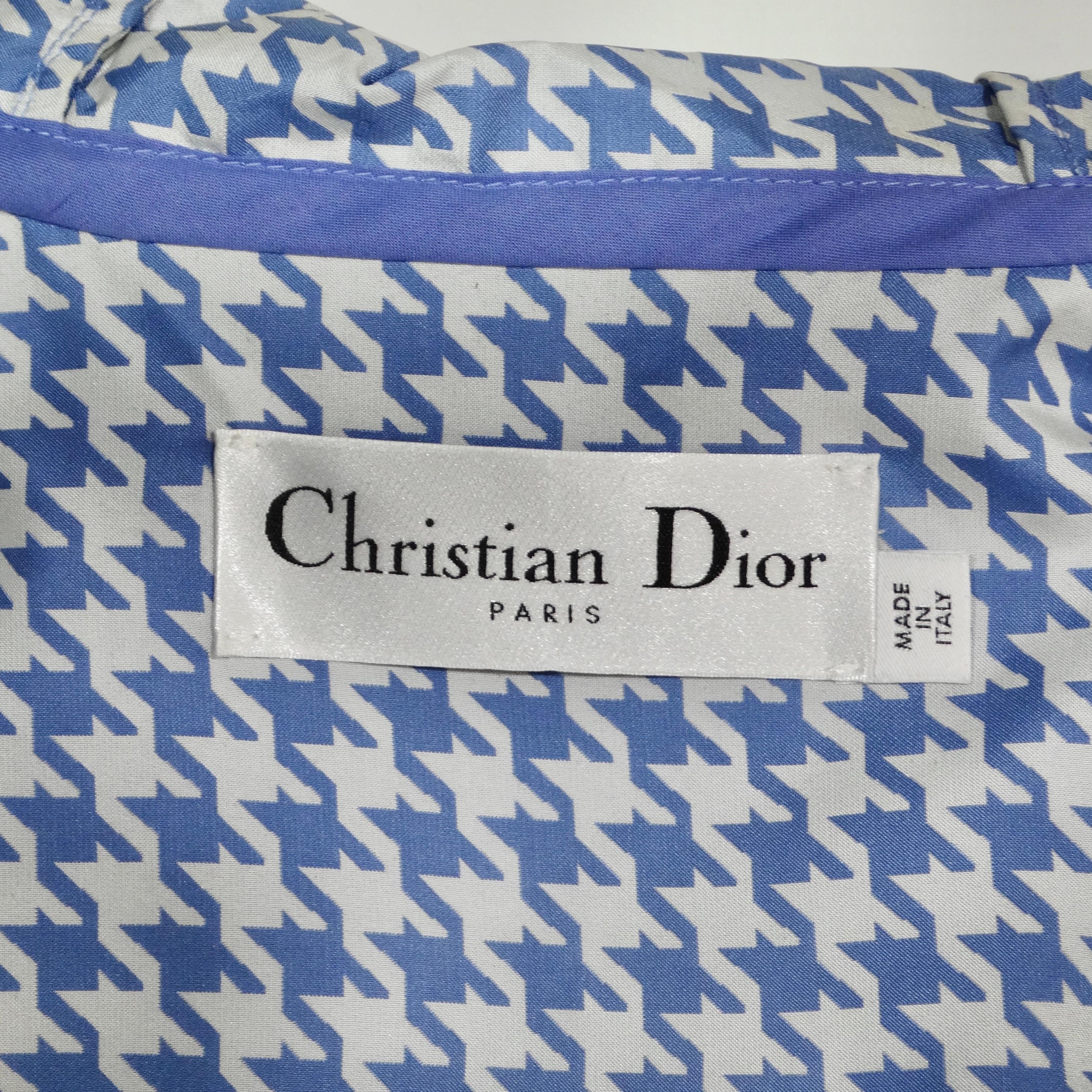 Christian Dior Sleeveless Hooded Vest White & Blue Houndstooth For Sale 10