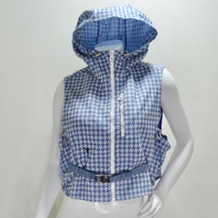 Christian Dior Sleeveless Hooded Vest White & Blue Houndstooth
