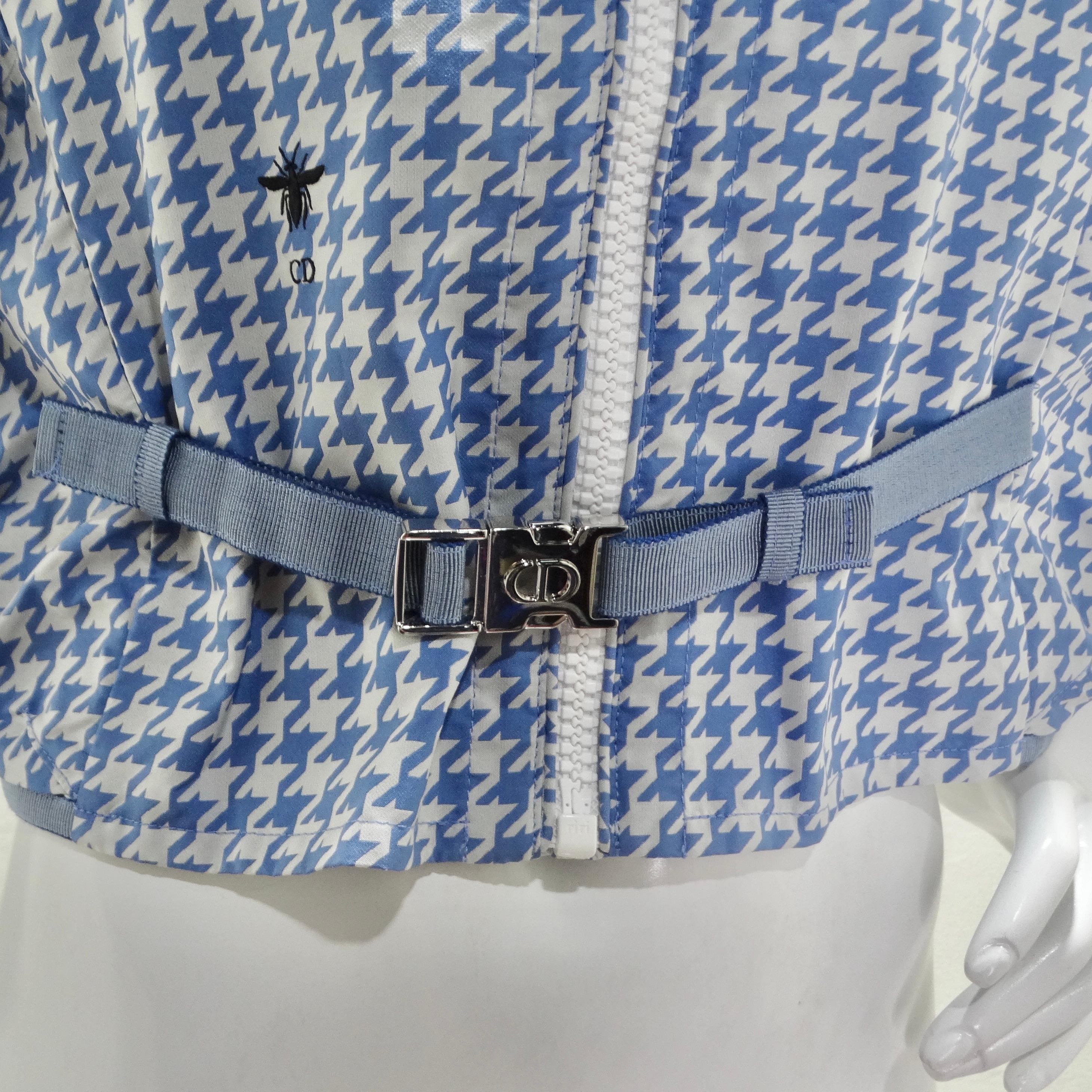 Christian Dior Sleeveless Hooded Vest White & Blue Houndstooth For Sale 3