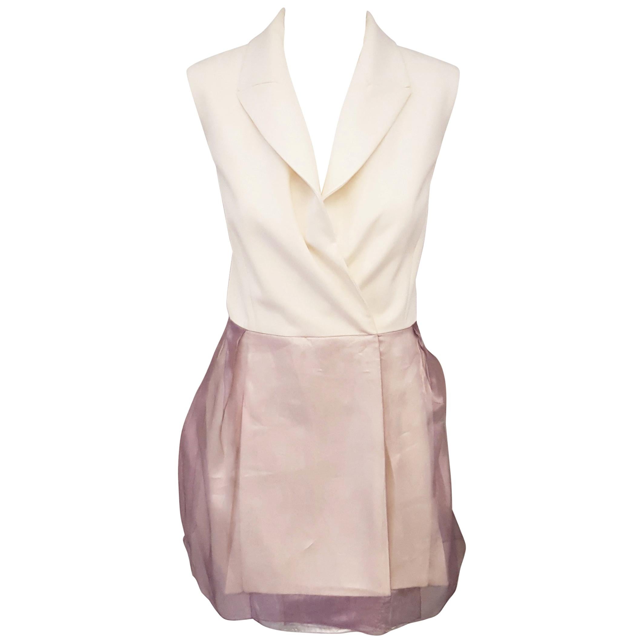 Christian Dior Sleeveless Ivory and Lavender Silk Wrap Dress Size 10 US For Sale