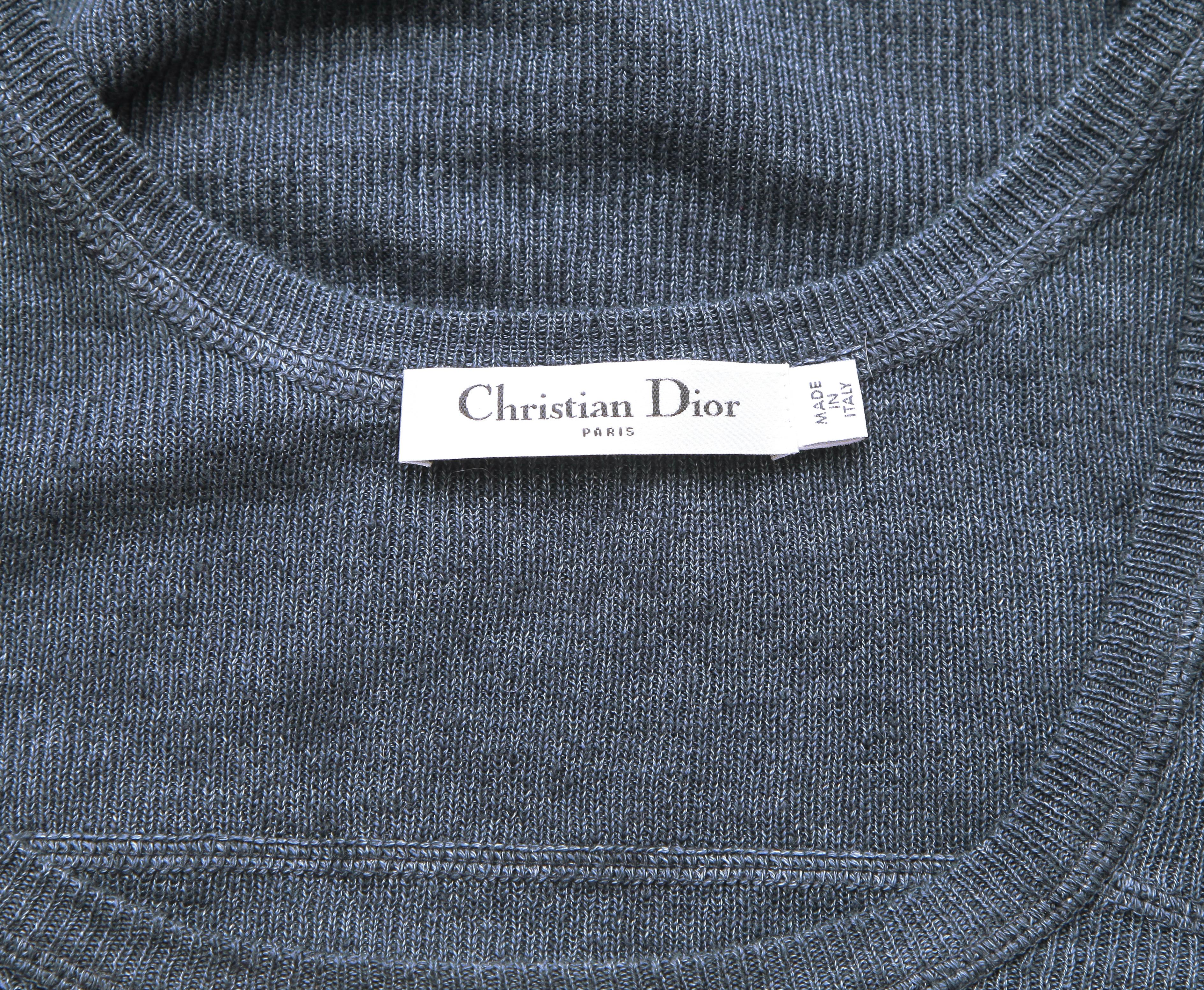 CHRISTIAN DIOR Sleeveless Knit Sweater Top Navy Blue Ribbed Shirt Sz 36 For Sale 1