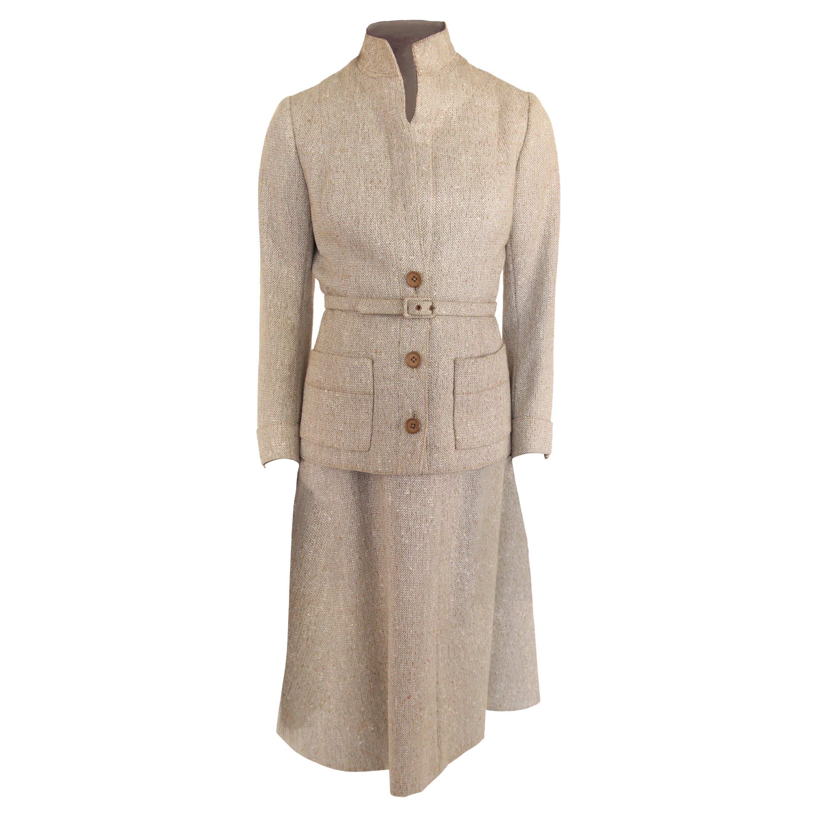 Christian Dior" Slim Look" ivory marble wool tweed skirt ensemble, circa 1960s