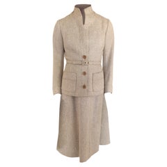 Christian Dior" Slim Look" ivory marble wool tweed skirt ensemble, circa 1960s