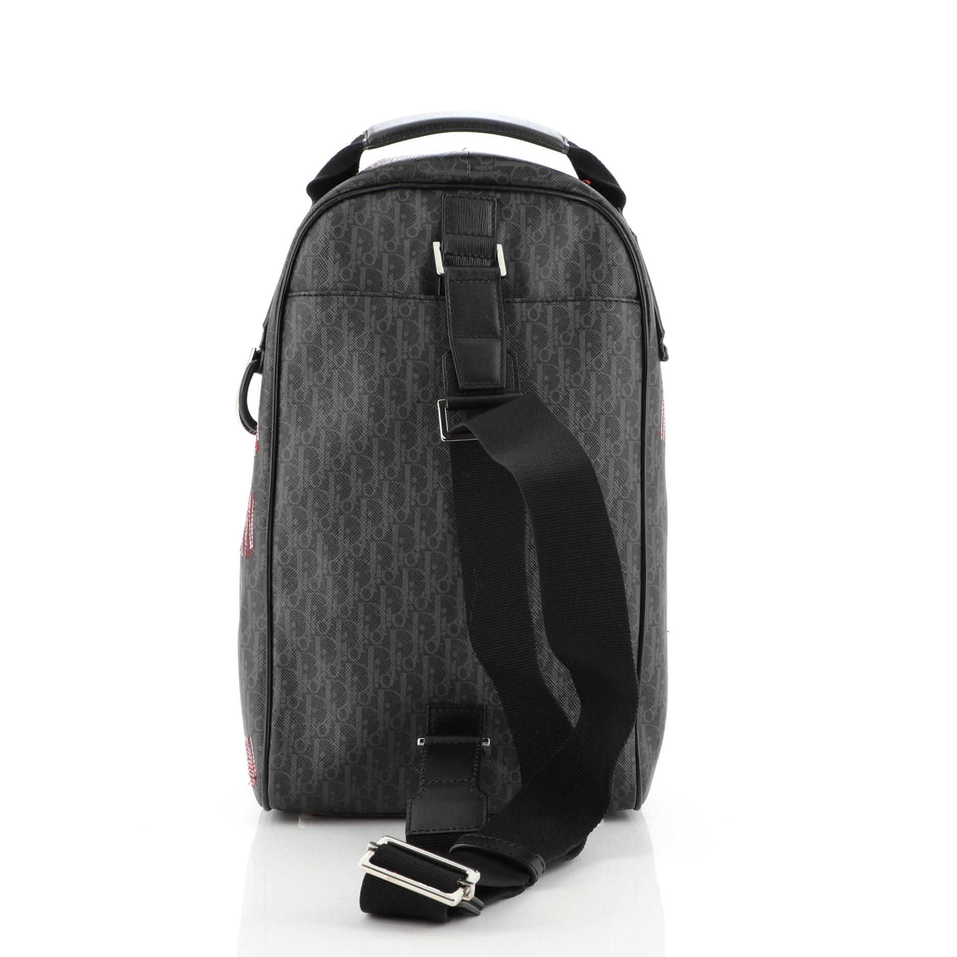 Black Christian Dior Sling Backpack Stitched Darklight Coated Canvas