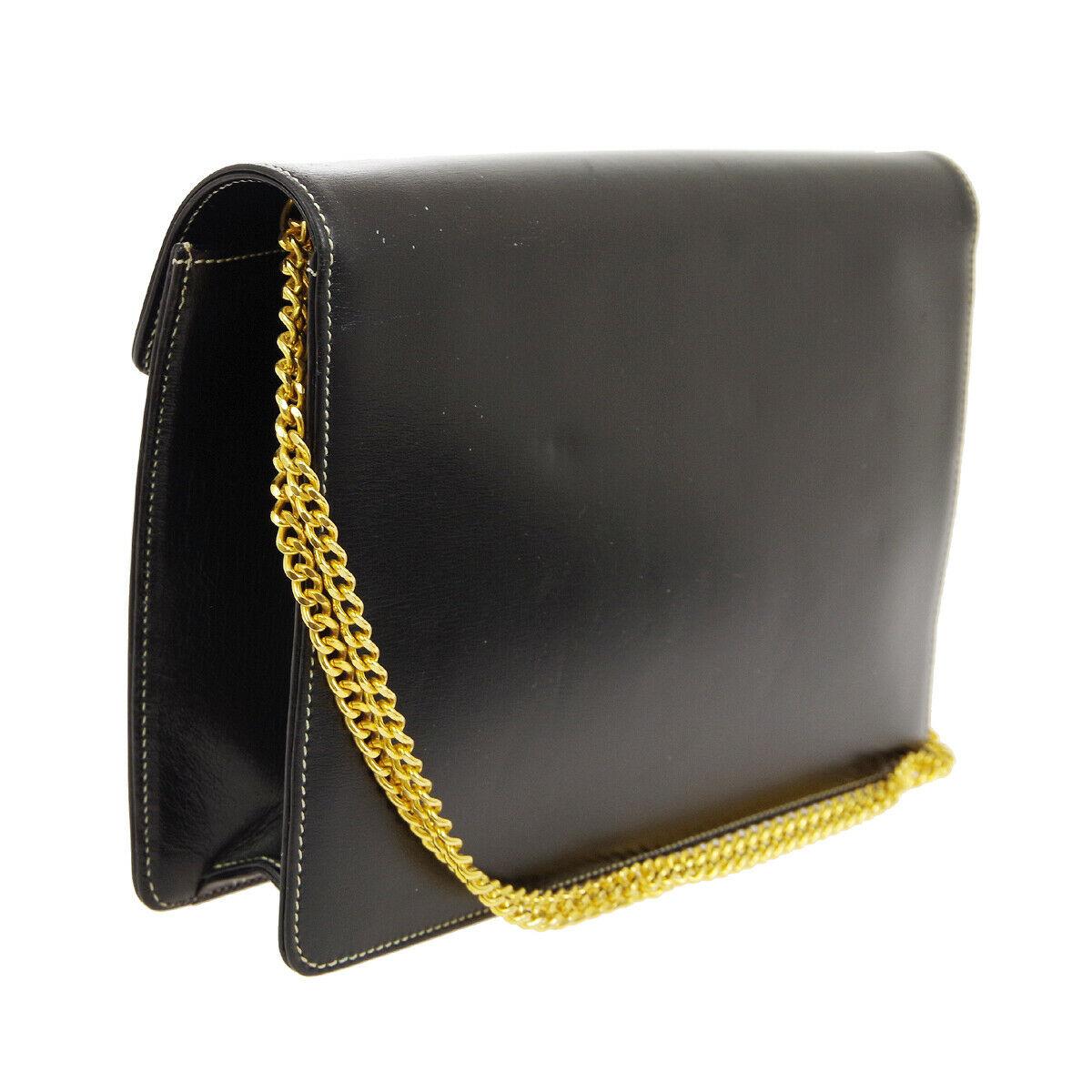 Christian Dior Small Black Leather Gold 2 in 1 Clutch Shoulder Flap Bag In Good Condition In Chicago, IL