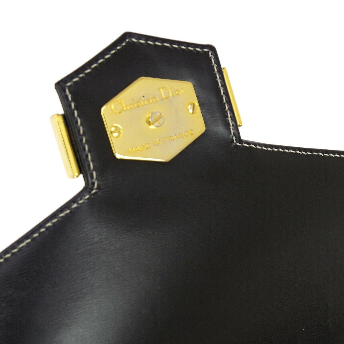 Women's Christian Dior Small Black Leather Gold 2 in 1 Clutch Shoulder Flap Bag